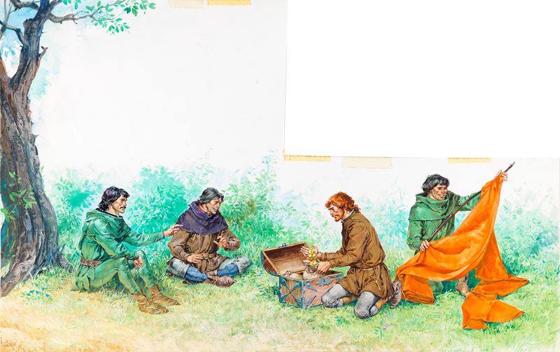 Pikka (piero Cattaneo) - Illustrazione per Robin Hood, tempera su cartoncino sagomato (1965)