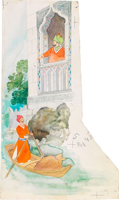 Le mille e una notte (illustrazione originale), tempera e acquerello su cartone sagomato
