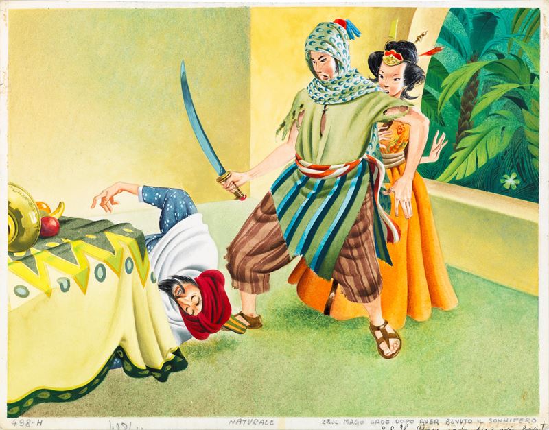 Tony Wolf (antonio Lupatelli) - Illustrazione, La lampada di Aladino (tempera su cartone)