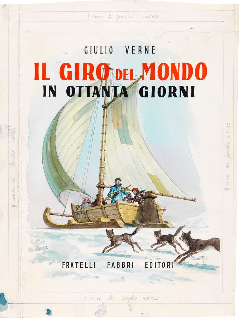 Pikka (piero Cattaneo) - Il giro del mondo in ottanta giorni (originale di copertina), tempera su...