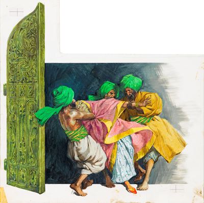 Il giro del mondo in 80 giorni (illustrazione originale), tempera su cartone sagomato