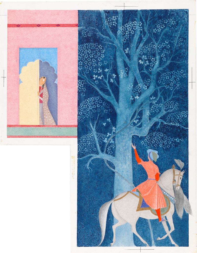 Ugo Fontana - Il tappeto volante (illustrazione originale, 1968)