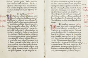 Rara e ricercata edizione, stampata nell'elegante carattere del Lavagna, alias Filippo Cavagni da Lavagna. Stampatore a Milano dal 1472, attivo sino al 1490, fu sicuramente uno dei più significativi tipografi milanesi del XV sec.
Goff H157; HC(+Add)R 8588; Ganda(Lavagna) ES 11; IGI 3577; Pr 5846; BMC VI 702; GW M07937. Aureola ex floribus S. Hieronymi contexta
