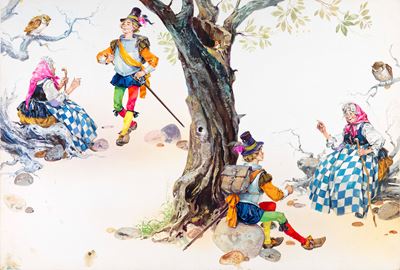 Illustrazione per “L’acciarino magico”, tempera su cartone, 1967