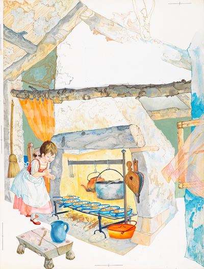 Illustrazione originale, I sette corvi, tempera su cartone (1966)