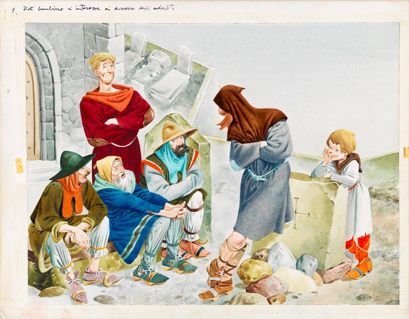 Tony Wolf (antonio Lupatelli) - Lupatelli, Dick Whittington (illustrazione originale), tempera su...