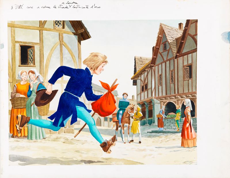 Tony Wolf (antonio Lupatelli) - Lupatelli, Dick Whittington (illustrazione originale), tempera su...