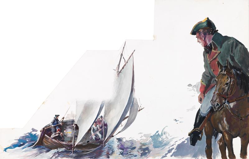 Giorgio Tabet - L’isola del tesoro (illustrazione originale), tempera su cartone sagomato, 1963