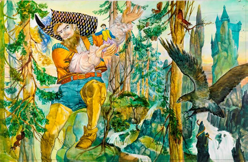 Walter Cremonini - Le novelle di Hauff (illustrazione originale), tempera su cartone, 1958