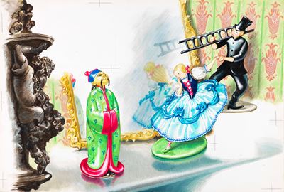 La pastorella e lo spazzacamino (illustrazione originale), tempera su cartone