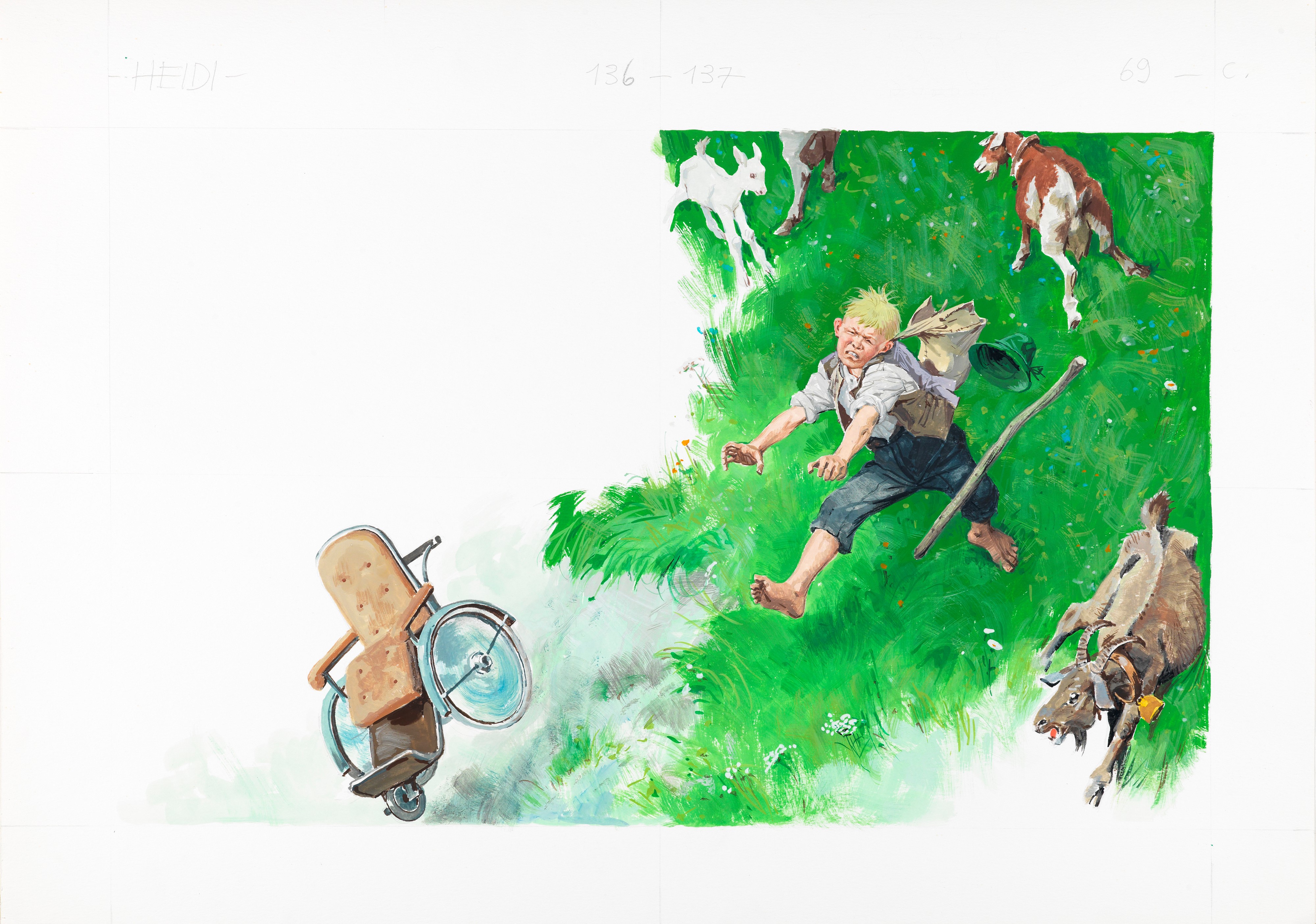 Libico Maraja - Illustrazioni originali per «Heidi» (tredici tavole), tempera su cartoncino