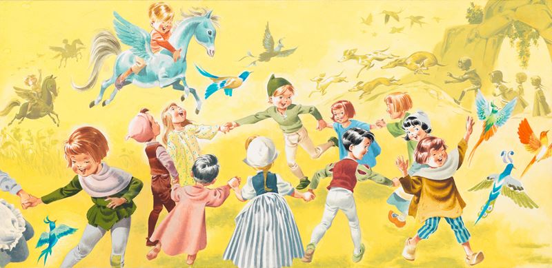 Tony Wolf (antonio Lupatelli) - Lupatelli, Il piffero magico (illustrazione originale), tempera s...