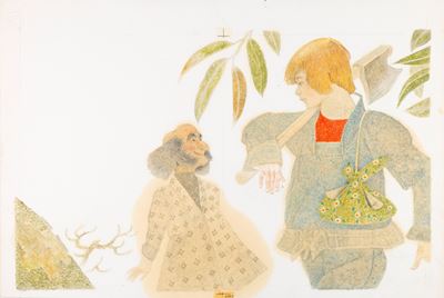 L’oca d’oro (illustrazione per fiaba), matita, pastelli e tempera su cartone