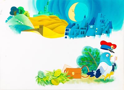 Lupatelli, Timbro piccioncino viaggiatore (illustrazione originale)