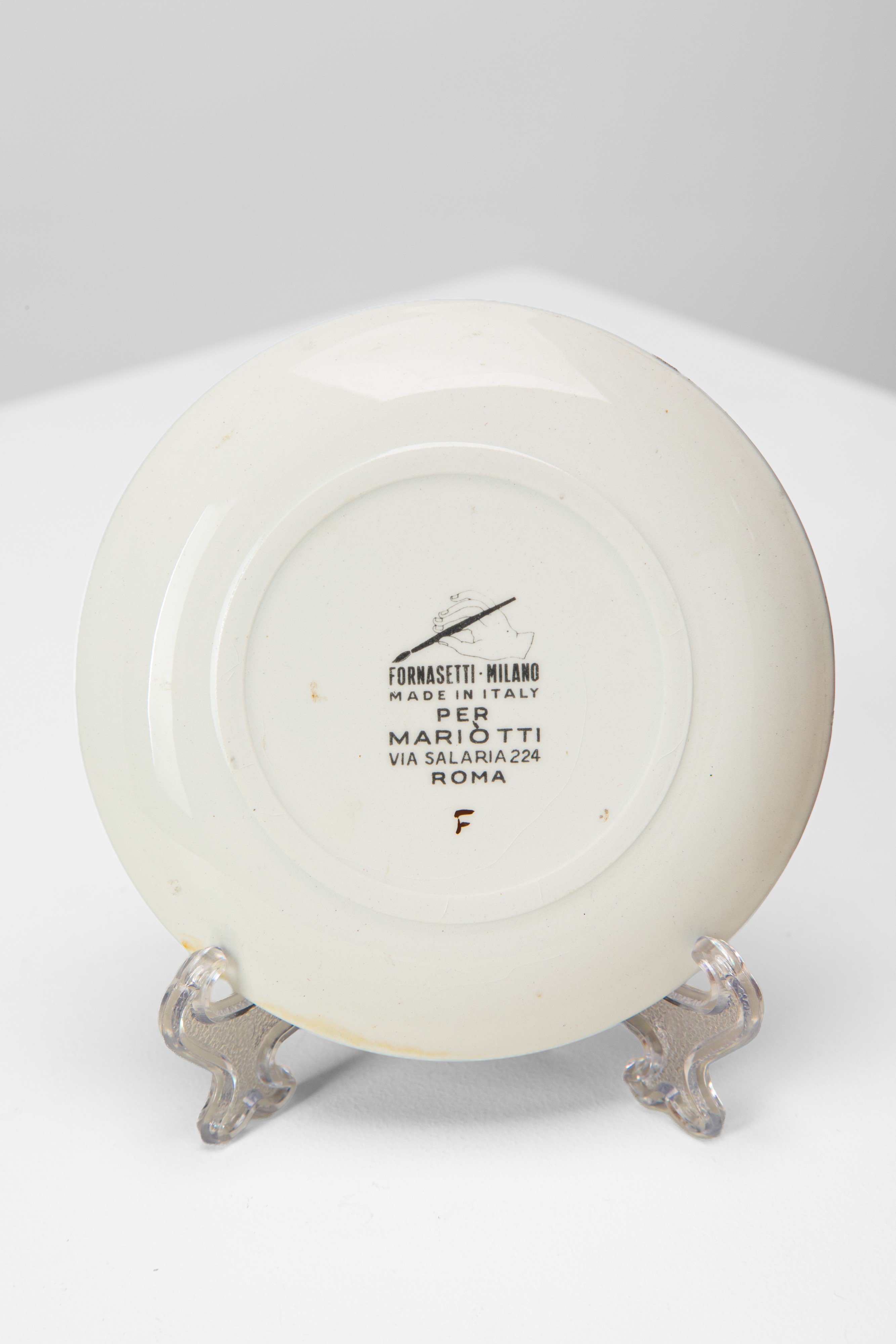 Piero Fornasetti - Set di sei piattini decorativi in ceramica serigrafata (anni 1960 circa)