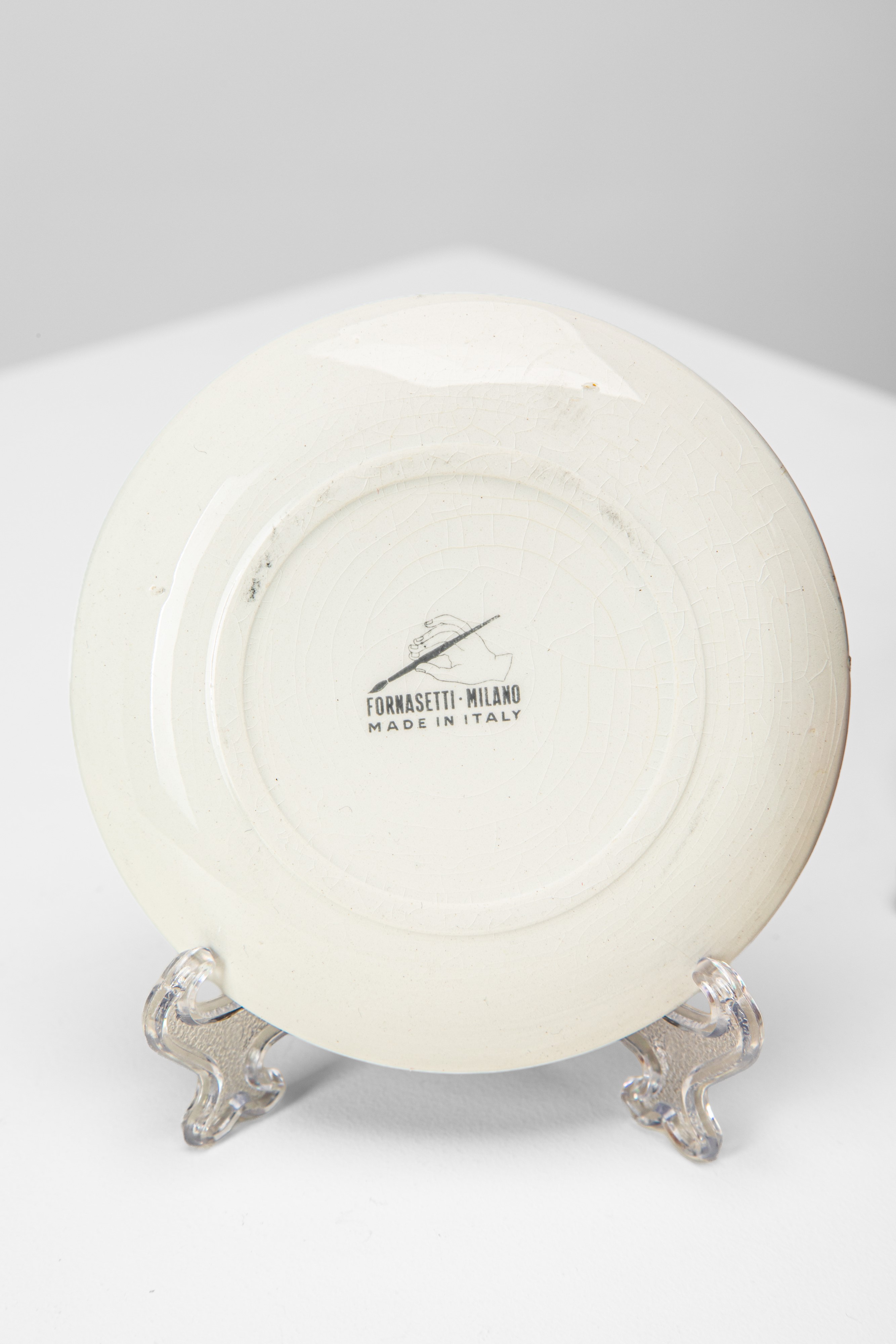 Piero Fornasetti - Set di sei piattini decorativi in ceramica serigrafata (anni 1960 circa)