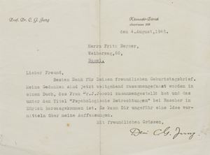 Jung, Carl Gustav - Lettera dattiloscritta con firma