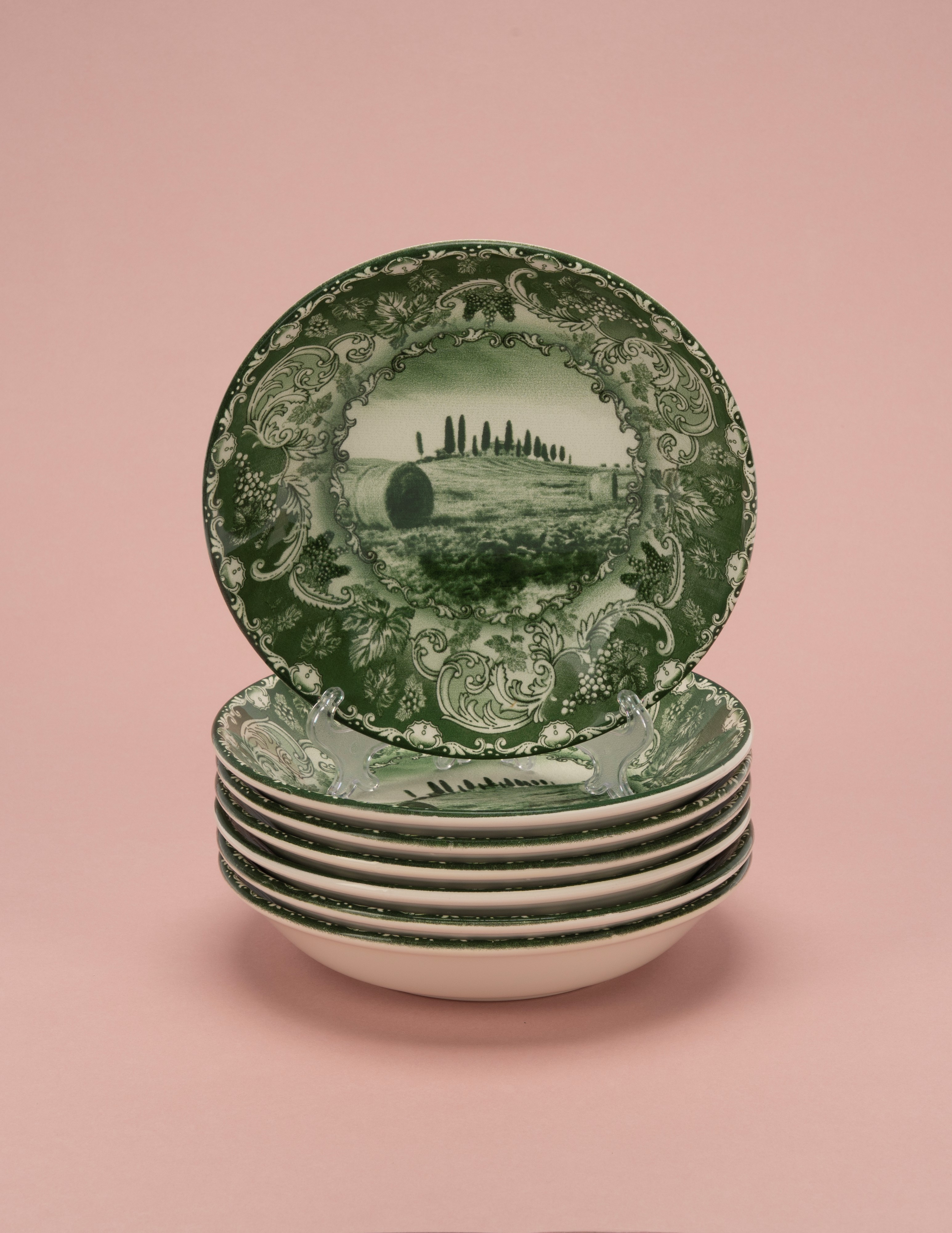Arcucci Home, Servizio di piatti in ceramica stampata “Bolgheri” nei toni del verde (42 pezzi)