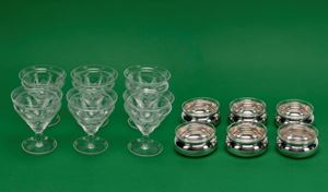 Set of six fruit salad bowls and six ice cream bowls. 20th century.