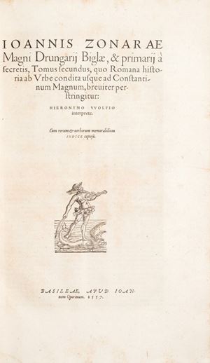 Prima edizione delle opere degli storici bizantini del XII e XIII secolo. La prima è una cronaca del mondo dalla creazione fino al 1118, la seconda è la continuazione fino al 1206 ed include un resoconto del sacco di Costantinopoli del 1204 durante la quarta crociata. Hoffmann III, 620, e II, 632; Potthast, pp.1126 e 848; Sarton II, 251, e III, 680. Compendium historiarum in tres tomos distinctum