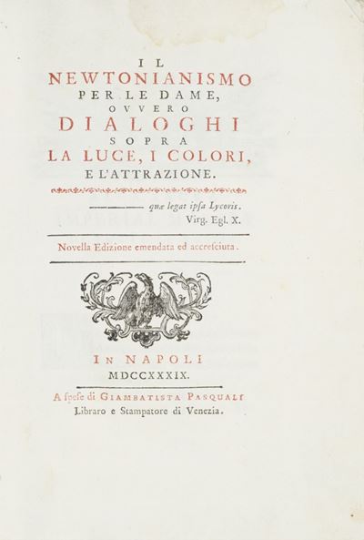Il Newtonianismo per le Dame Ovvero Dialoghi Sopra la Luce, i Colori, e L'attrazione
