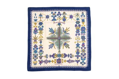 Foulard Scheherazade, twill di seta fondo panna con bordo blu (1966)