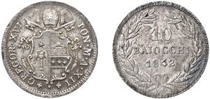 GREGORIO XVI, Mauro Cappellari (1831 - 1846) - 10 baiocchi 1842, an. XII, Bologna.