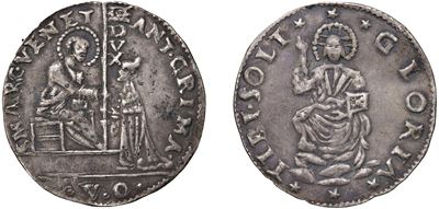 Antonio Grimani, doge LXXVI (1521–1523), 4 Soldi “sigla VO”, argento, Venezia