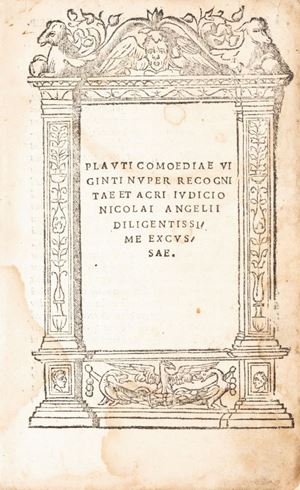 Adams P 1484;  Schweiger II, 761; Graesse V, 327. Comoediae viginti nuper recognitae et acri iudicio Nicolai Angelii (...)