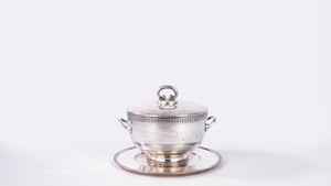 Zuppiera in silver plate con vassoio