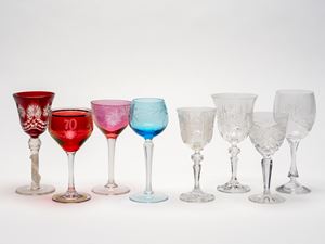Eight Bohemian cut crystal glasses