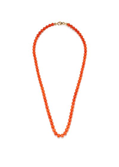 Collana a un filo di corallo, in oro giallo 18k con chiusura a moschettone