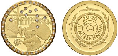 Medaglia Aurea Limited 2000 per l’Oceania, oro 14,75 g e diamanti