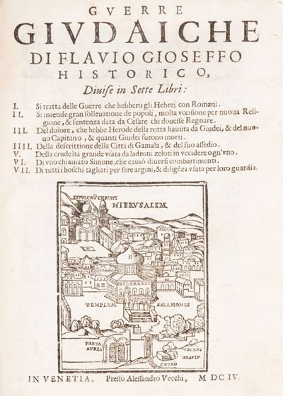Delle Antichità, e Guerre Giudaiche; Diviso in Vintisette Libri