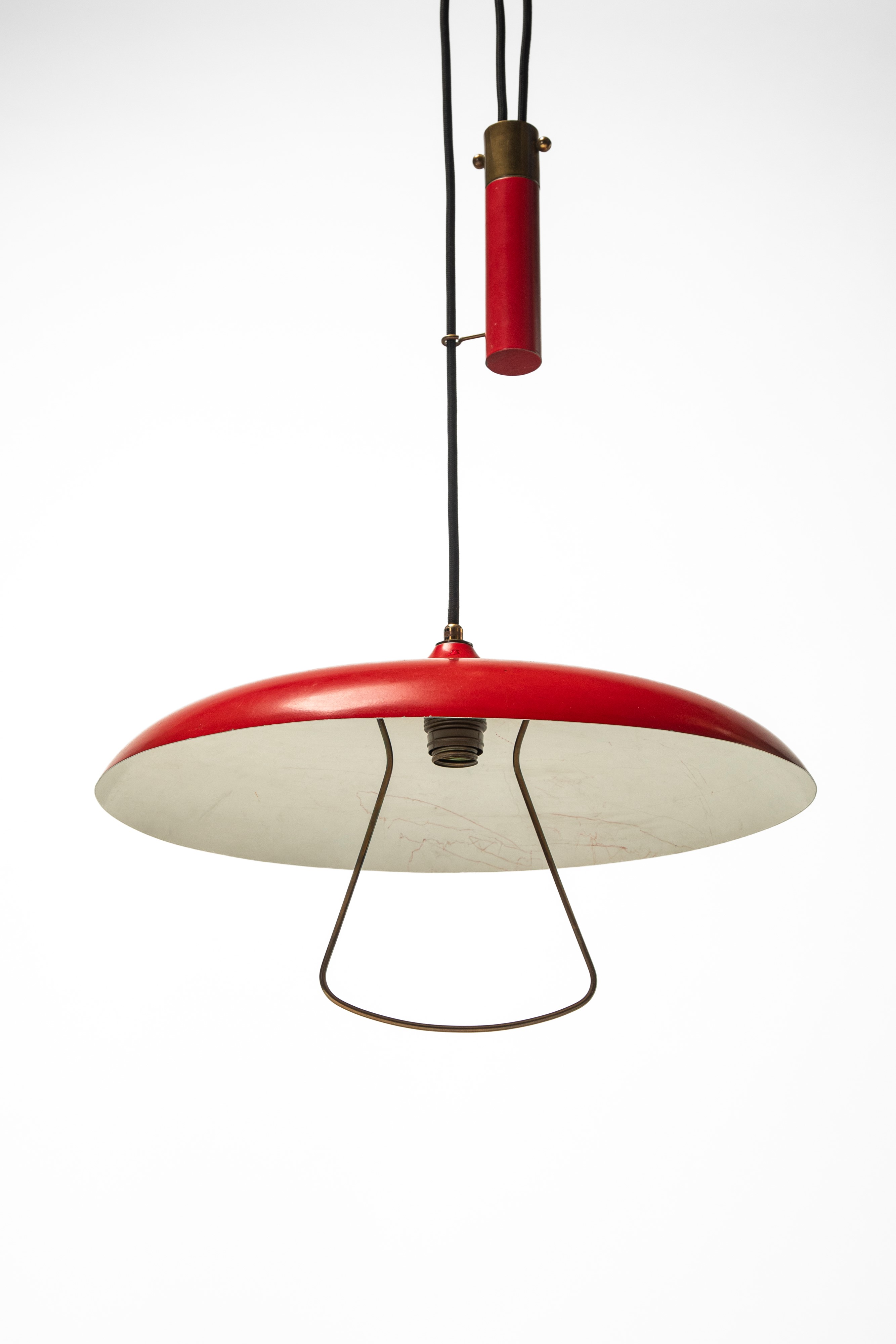 Manifattura Italiana - Lampadario regolabile, alluminio laccato e ottone (Italia), 1950 circa