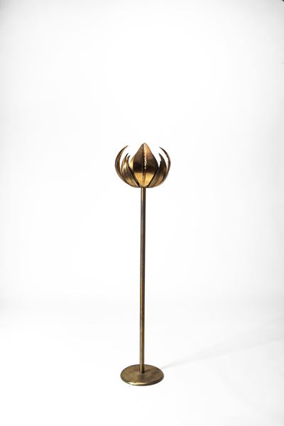 Lampada da terra in ottone e metallo (circa 1970)