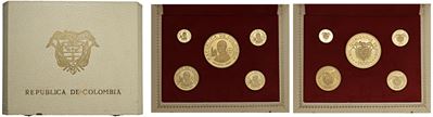 Proof set commemorativo della Repubblica, 5 valori in oro (100, 200, 300, 500 e 1.500 Pesos), 196...