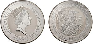ELISABETTA II (1952 - 2022) - 30 Dollari "Kokaburra", 1992.