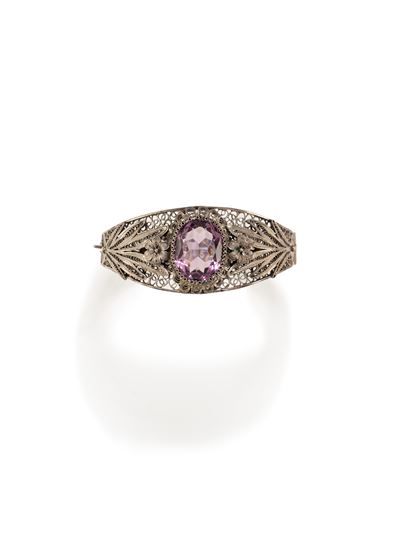 Bracciale in argento 800 con ametista, decoro floreale e filigrana