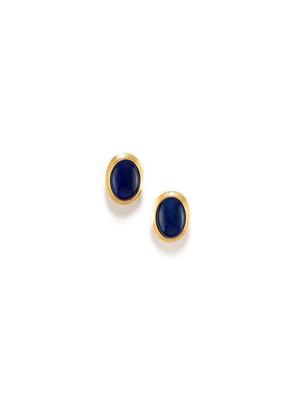 Orecchini a bottone, lapislazzuli cabochon ovale, in oro giallo 18k