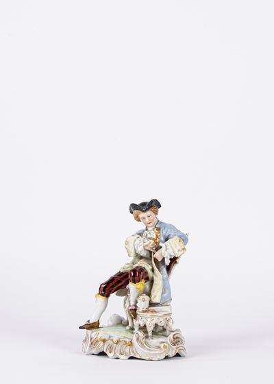 Herend, Scultura in porcellana policroma raffigurante fumatore di pipa, secolo XX