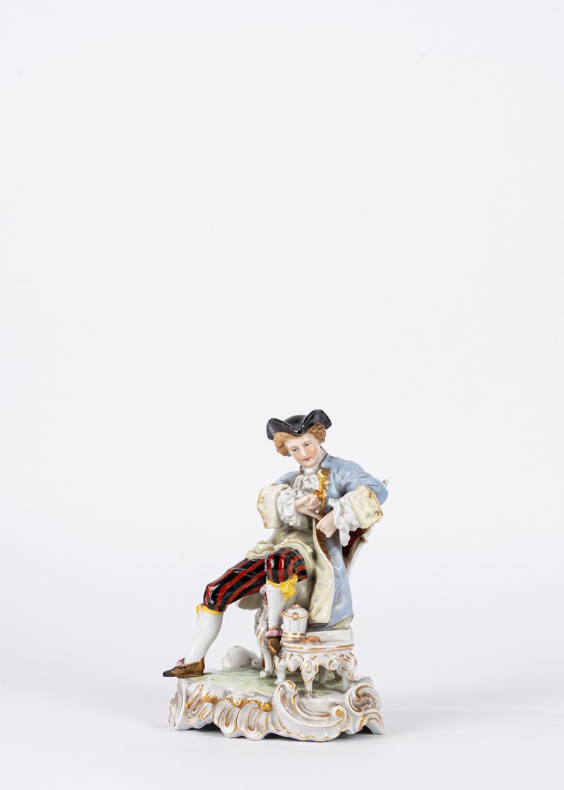 Herend, Scultura in porcellana policroma raffigurante fumatore di pipa, secolo XX