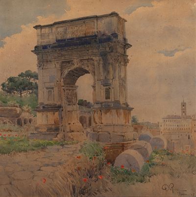 Roma, l’arco di Tito (acquerello su cartoncino riportato su cartone)