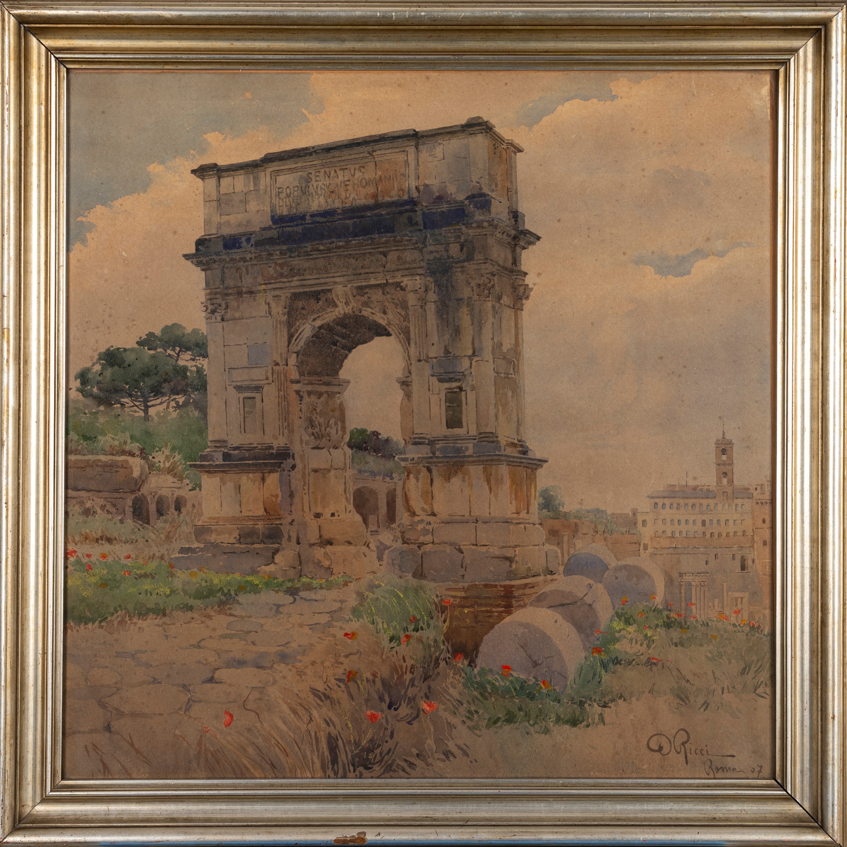 Dante Ricci - Roma, l’arco di Tito (acquerello su cartoncino riportato su cartone)