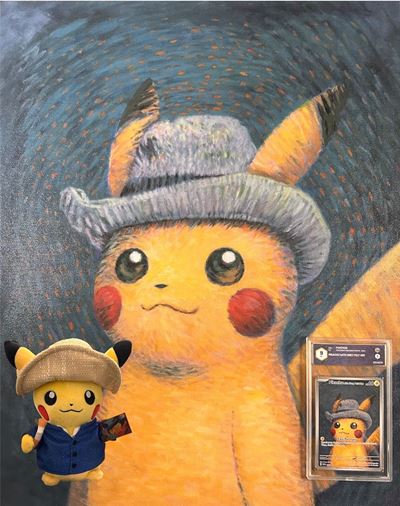 Lotto promozionale Pokémon, Pikachu con cappello in feltro grigio (carta), tela e plush