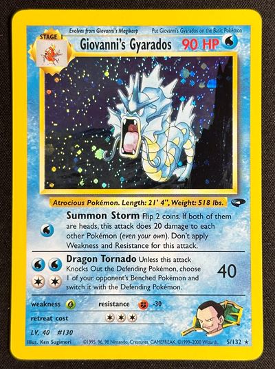 Ken Sugimori, Giovanni’s Gyarados Holo (Gym Challenge, GC) — carta Pokémon in lingua inglese