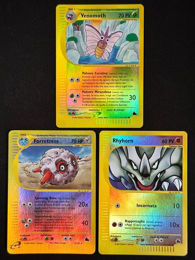 Carte Pokémon di Skyridge (2003), reverse holo, lotto di tre esemplari