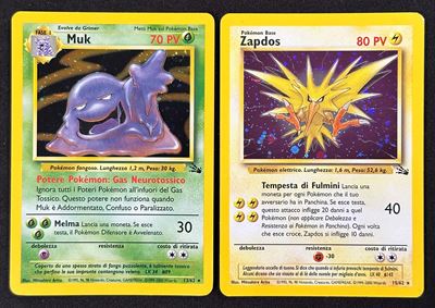 Fossil (1999), Lotto di carte Pokémon olografiche in lingua italiana (RAW) con Zapdos Holo e Muk ...