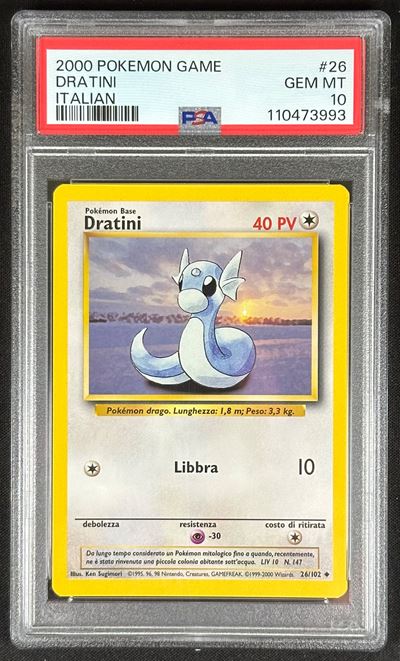 Ken Sugimori, Dratini — Carta Pokémon del Set Base italiano (2000), certificata PSA GEM MT 10