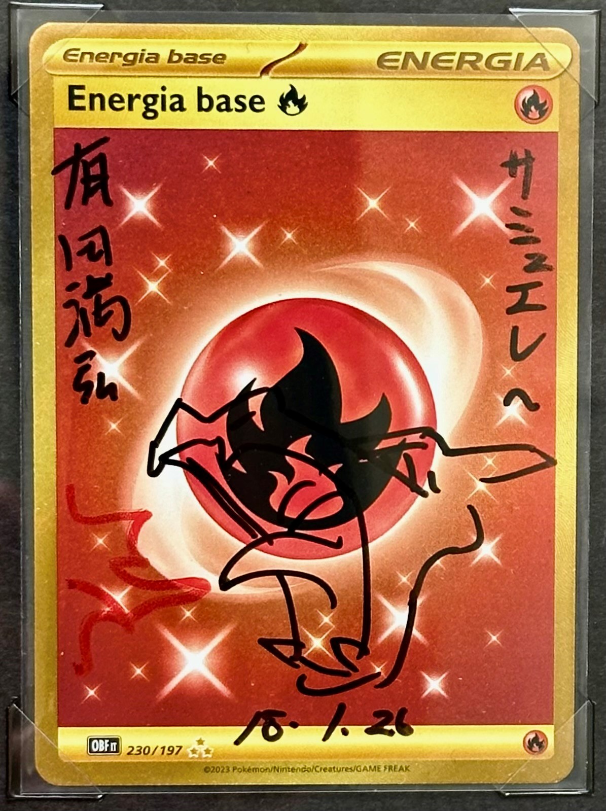 Pokémon - Mitsuhiro Arita, Sketch originale su carta Charizard (Energia Fuoco) in cornice